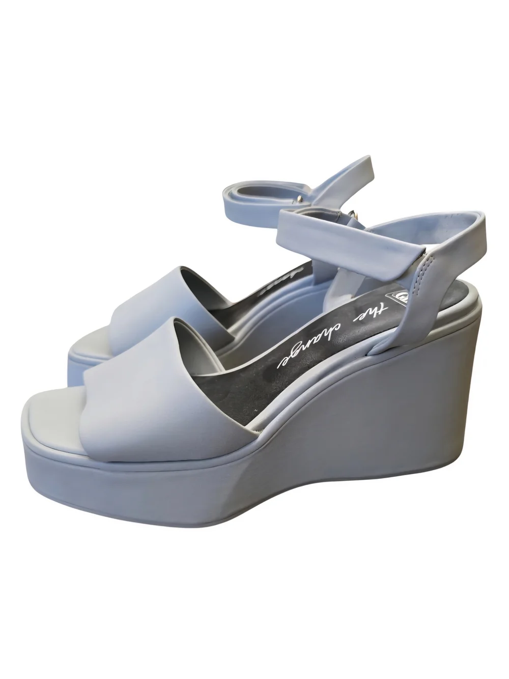 GB The Change Streamline Wrapped Leather Blue/Gray Platform Wedges Sz 8.5